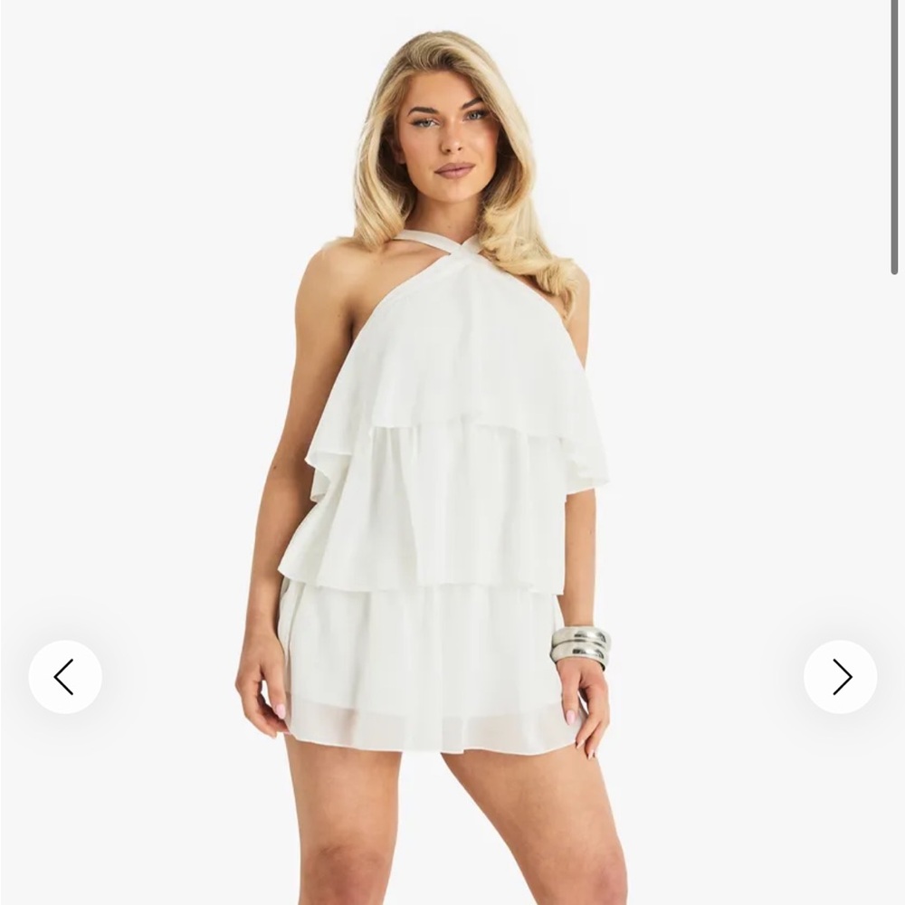 Chiffon halter neck layered mini dress
